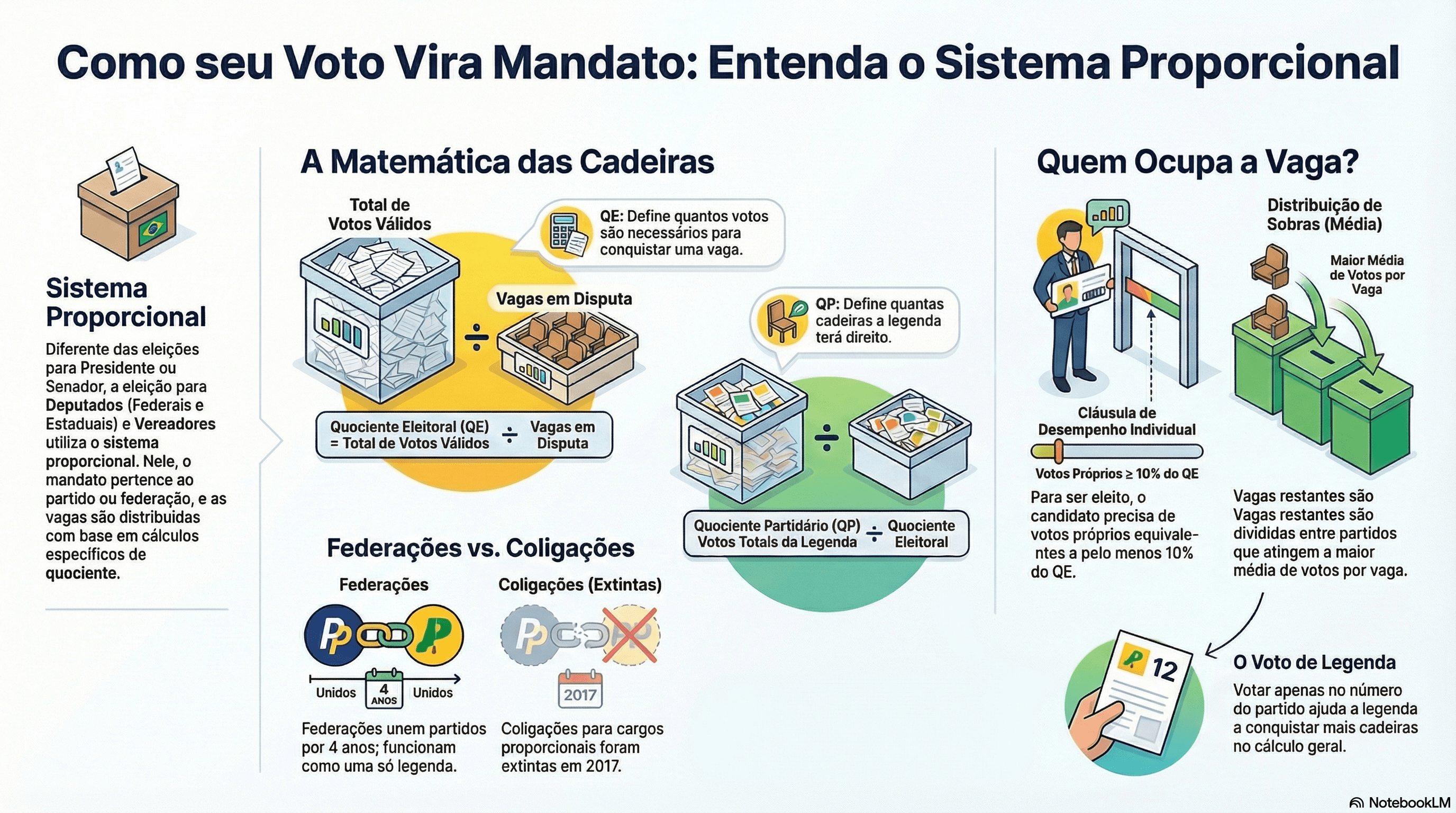 Infográfico detalhado comparando o sistema eleitoral majoritário e proporcional no Brasil